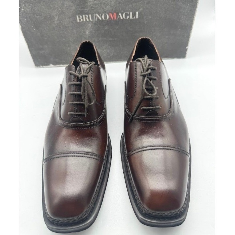 Bruno Magli Platinum Drago Cognac Leather Cap Toe Oxford Mens 7.5 M Italy